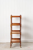 Load image into Gallery viewer, Victorian Four-Tier Whatnot with Bobbin Legs on Casters
