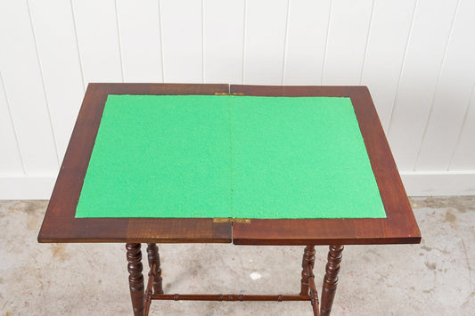 Antique English Card Table with Turned Legs + Unique Scalloped Apron