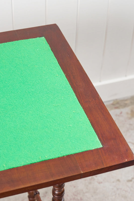 Antique English Card Table with Turned Legs + Unique Scalloped Apron
