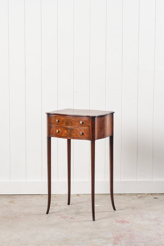 Antique French Petite Mahogany Side Table Bedside w/ Two Drawers (c. 1870)