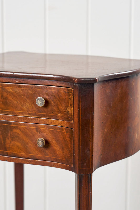 Antique French Petite Mahogany Side Table Bedside w/ Two Drawers (c. 1870)