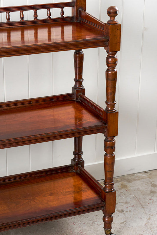 Victorian English Walnut 3-Tier Dumbwaiter Buffet Server with Back Gallery (c. 1880)