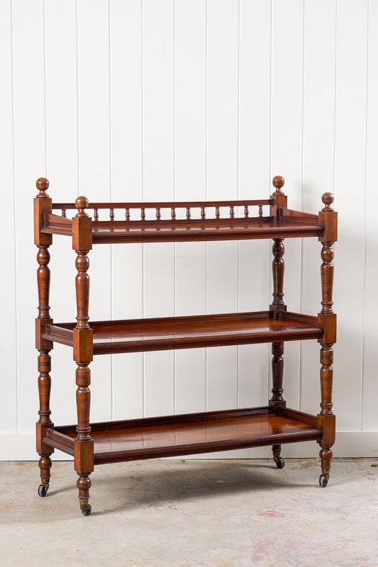 Victorian English Walnut 3-Tier Dumbwaiter Buffet Server with Back Gallery (c. 1880)