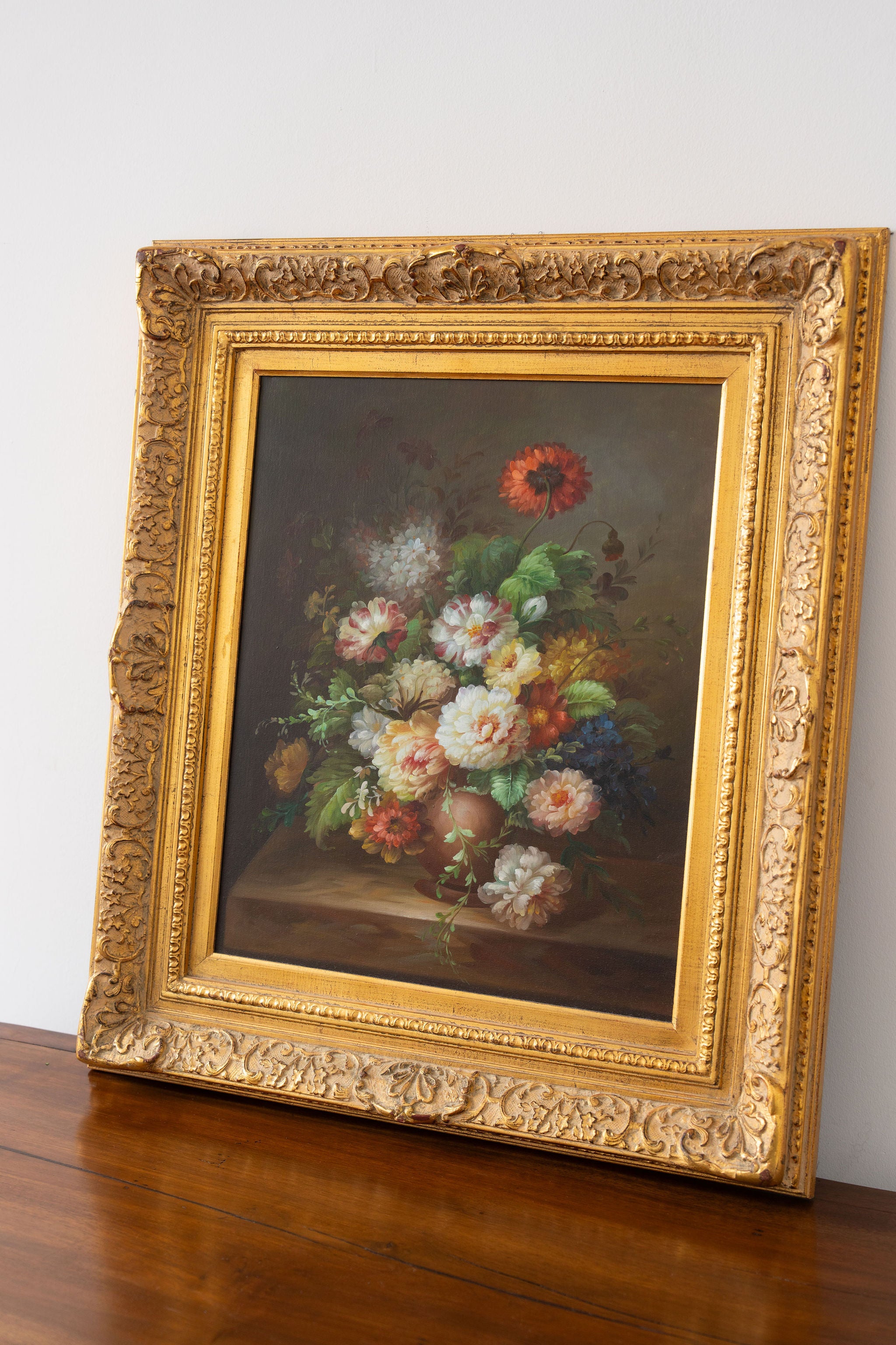 Large Framed Original Floral Painting on Canvas