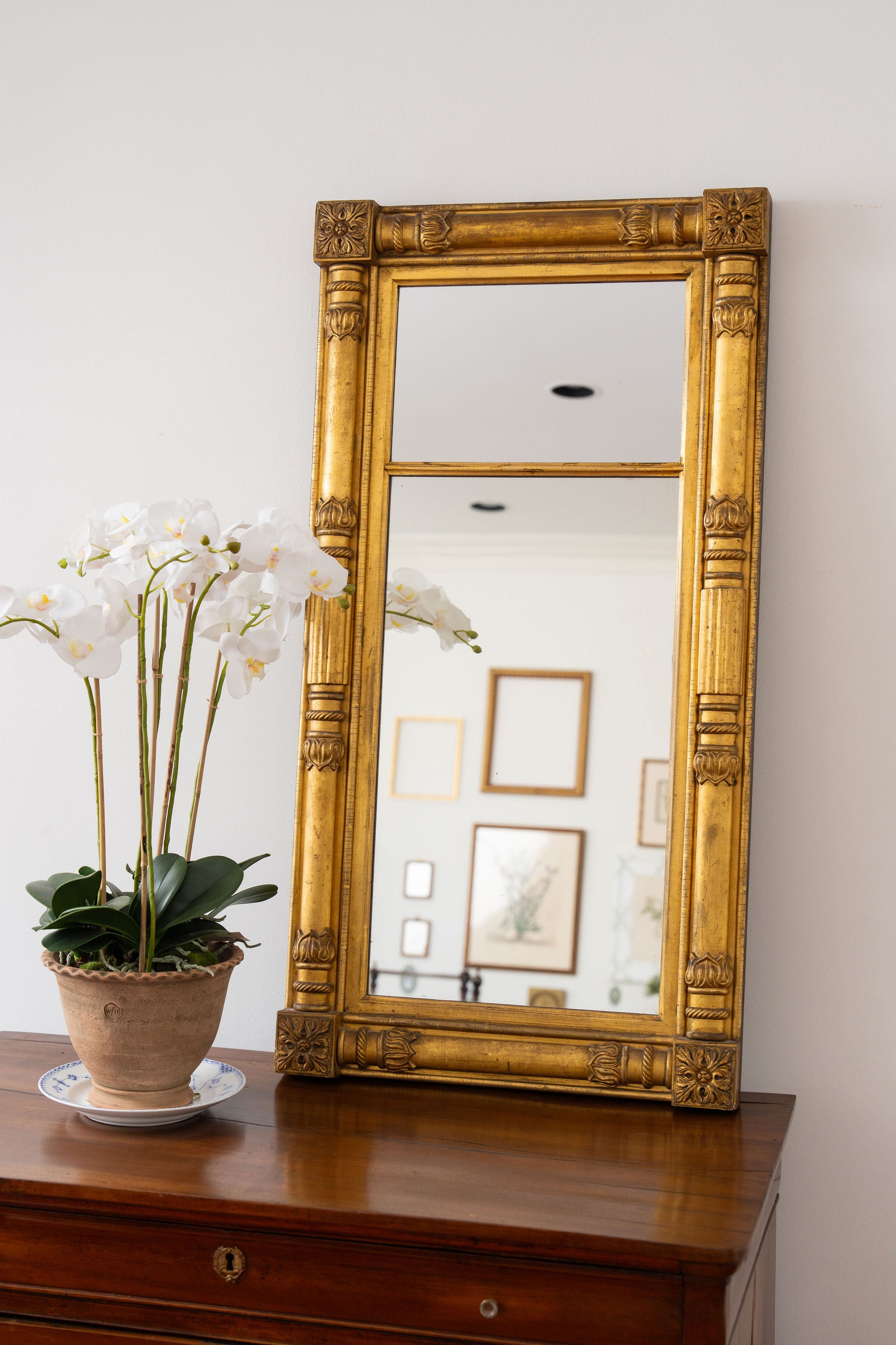 Antique Federal Carved Giltwood Two Panel Mirror