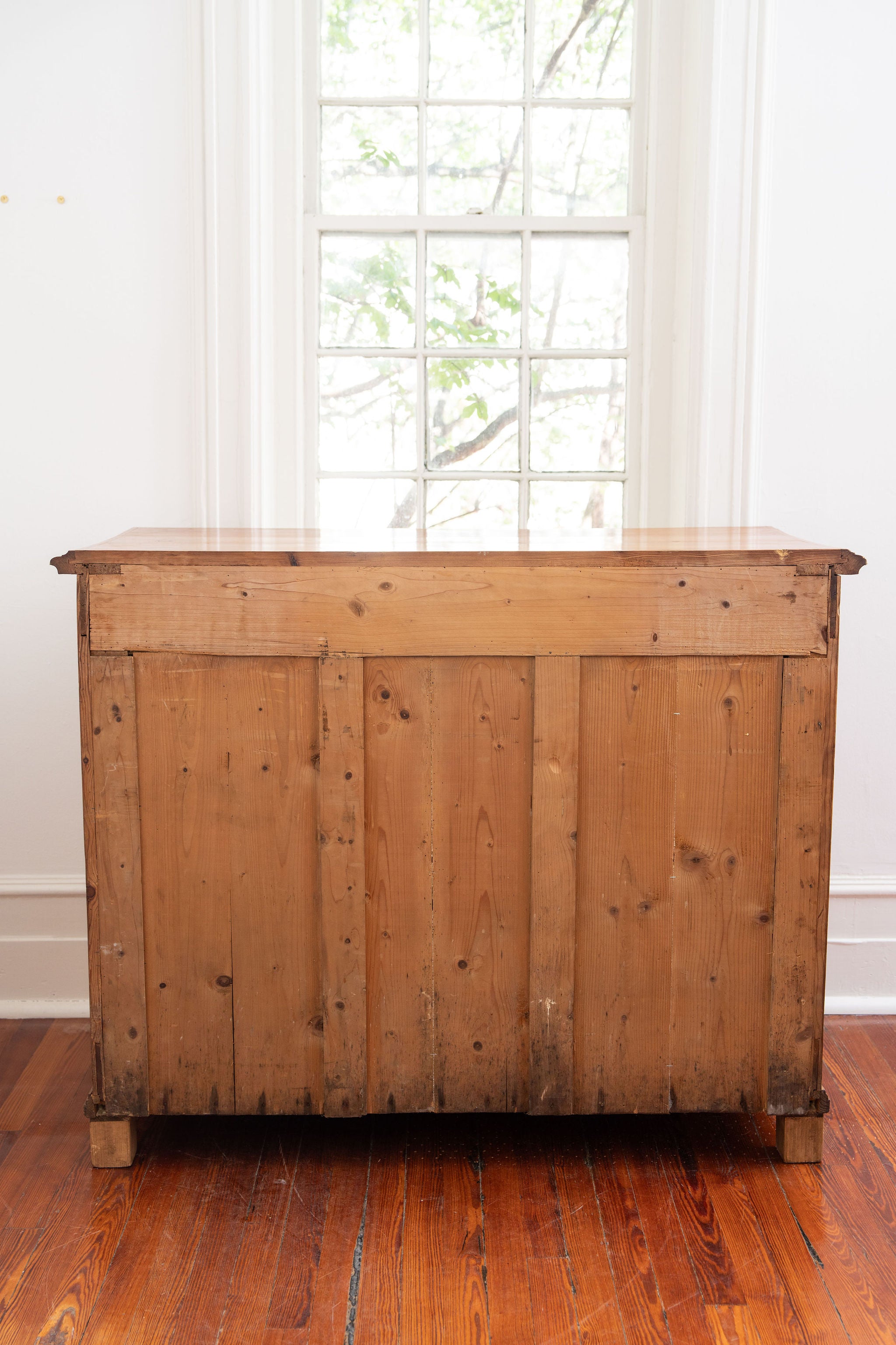 19th Century European Stained Pine Large 4-Drawer Dresser with Double Pulls