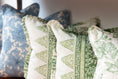 Load image into Gallery viewer, 22x22 Ruffle Trim Pillow Covers | Schumacher x Mark D. Sikes ‘Foxglove’ Leaf Green Indoor/Outdoor Fabric (PAIR)
