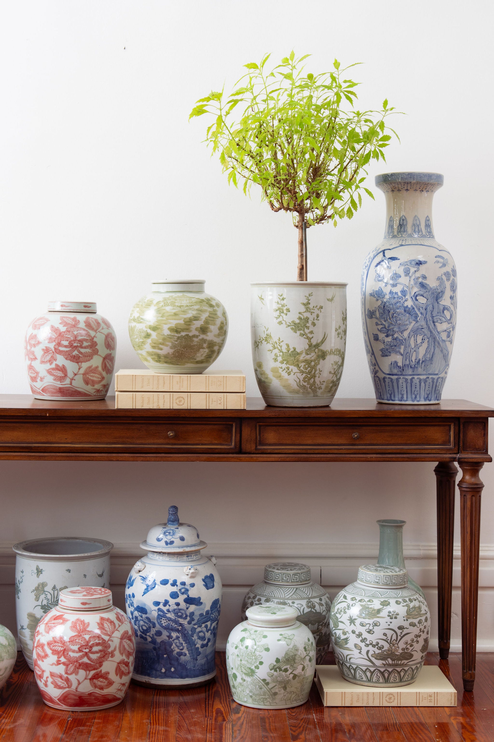 Blue + White Ginger Jar With Bird + Flower Motif