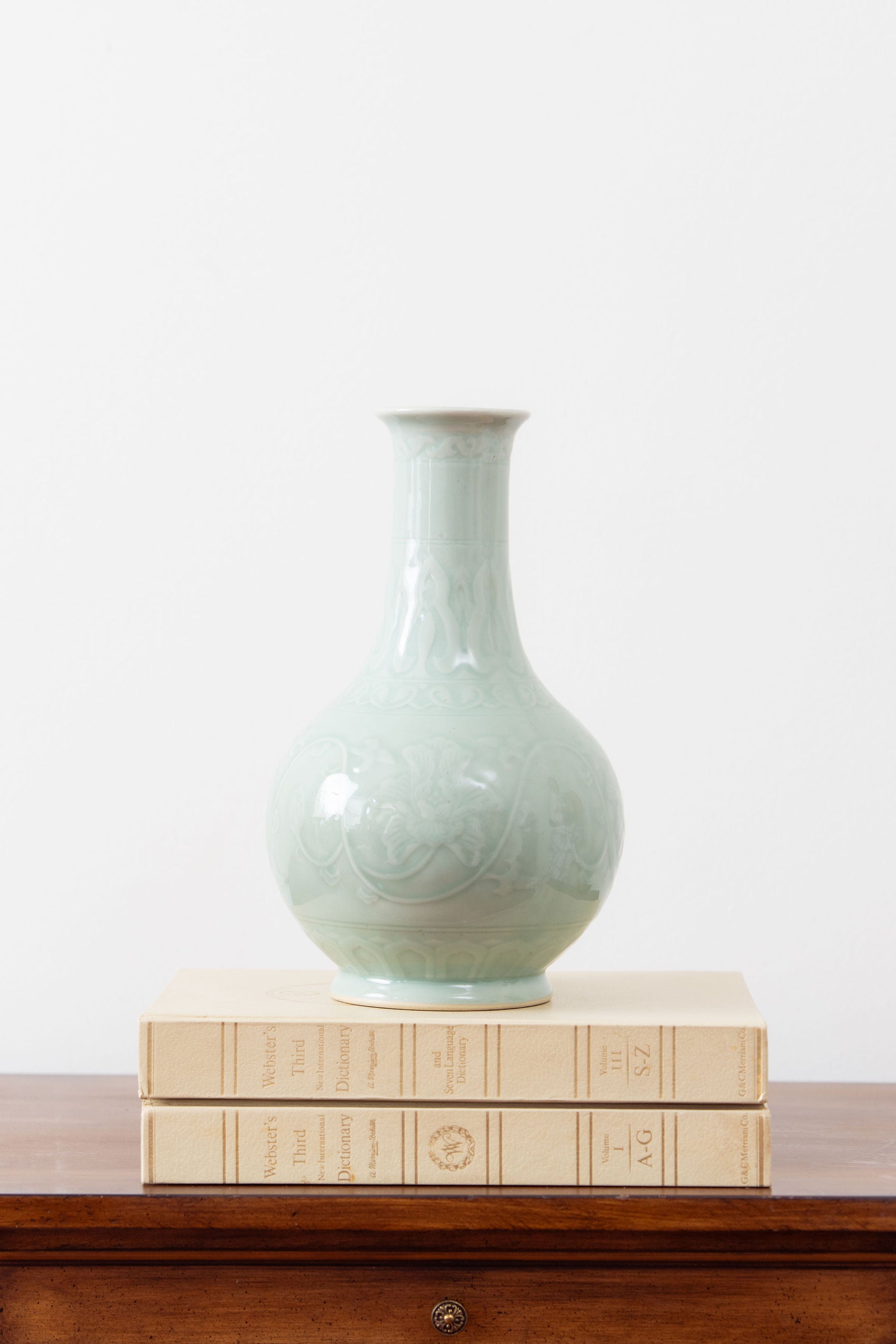 Vintage Floral Chinese Chinoiserie Celadon Vase