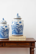 Load image into Gallery viewer, Blue + White Ginger Jar With Bird + Flower Motif
