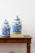 Load image into Gallery viewer, Blue + White Ginger Jar With Bird + Flower Motif
