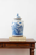 Load image into Gallery viewer, Blue + White Ginger Jar With Bird + Flower Motif
