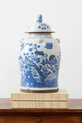 Load image into Gallery viewer, Blue + White Ginger Jar With Bird + Flower Motif
