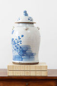 Load image into Gallery viewer, Blue + White Ginger Jar With Bird + Flower Motif
