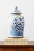 Load image into Gallery viewer, Blue + White Ginger Jar With Bird + Flower Motif
