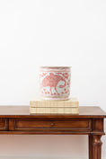Load image into Gallery viewer, Crane + Flower Red/Pink + White Cachepot
