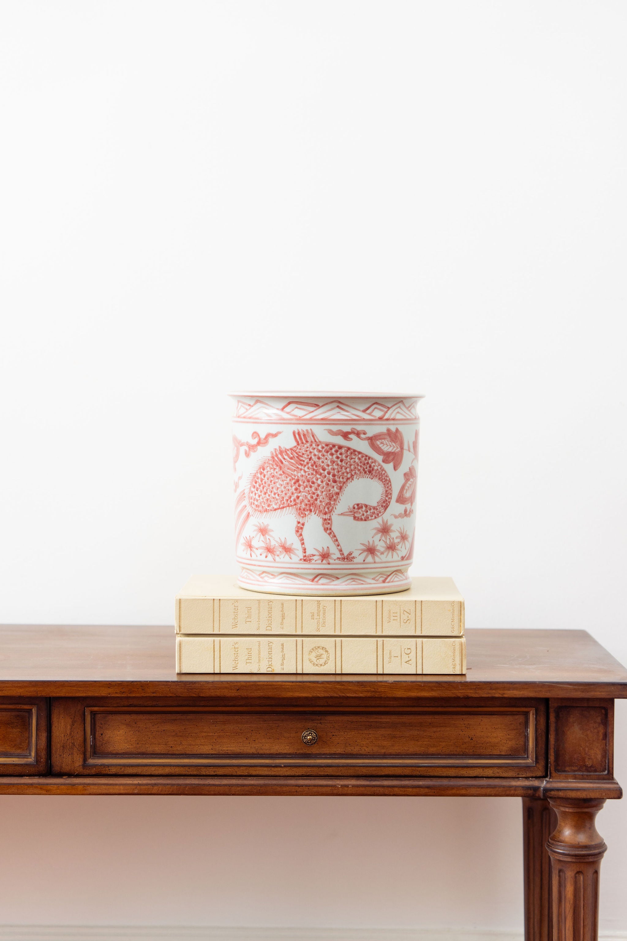 Crane + Flower Red/Pink + White Cachepot