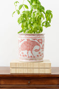 Load image into Gallery viewer, Crane + Flower Red/Pink + White Cachepot
