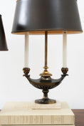 Load image into Gallery viewer, PAIR of Stiffel Brass Lamps with Black Oval Shades and Marble Bases

