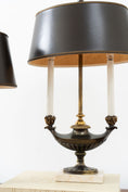 Load image into Gallery viewer, PAIR of Stiffel Brass Lamps with Black Oval Shades and Marble Bases
