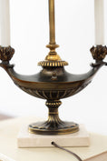 Load image into Gallery viewer, PAIR of Stiffel Brass Lamps with Black Oval Shades and Marble Bases
