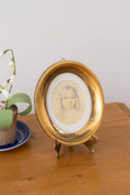 Load image into Gallery viewer, Sketched Portrait on Silk in Italian Wood Gilt Oval Frame | 7”H x 5.75”W
