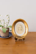Load image into Gallery viewer, Sketched Portrait on Silk in Italian Wood Gilt Oval Frame | 7”H x 5.75”W
