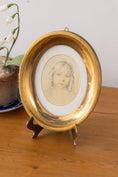 Load image into Gallery viewer, Sketched Portrait on Silk in Italian Wood Gilt Oval Frame | 7”H x 5.75”W
