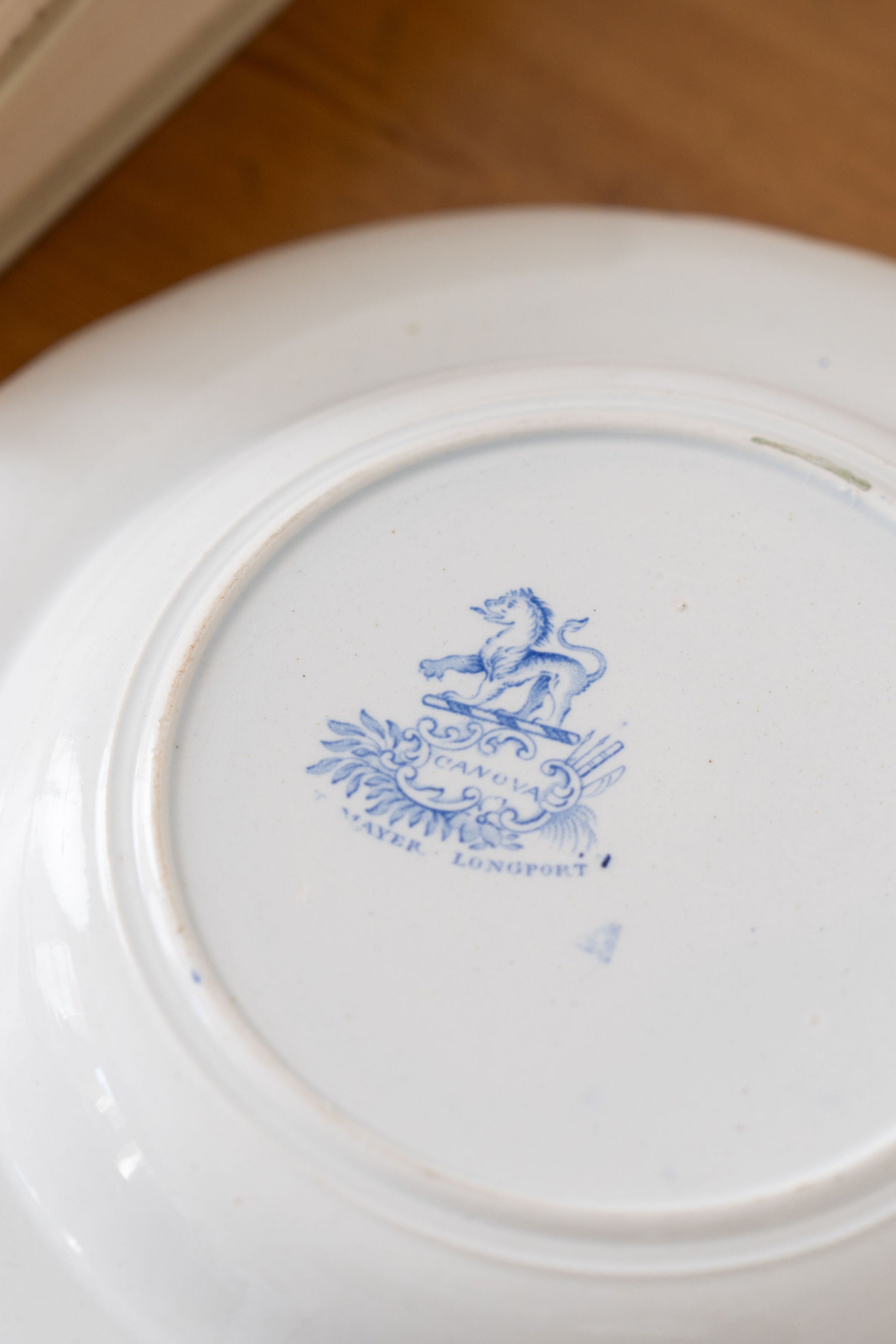 Blue + White Antique Staffordshire Shallow Pasta Bowl/Plate With Scalloped Rim + Urn Motif