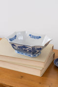 Load image into Gallery viewer, Vintage Hand Painted Chinese Blue + White Pagoda Bowl / Centerpiece
