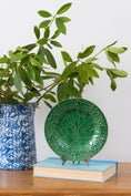 Load image into Gallery viewer, Antique Kelly Green French Majolica Leaf with Woven Border Plate | Stamped ‘Gien’
