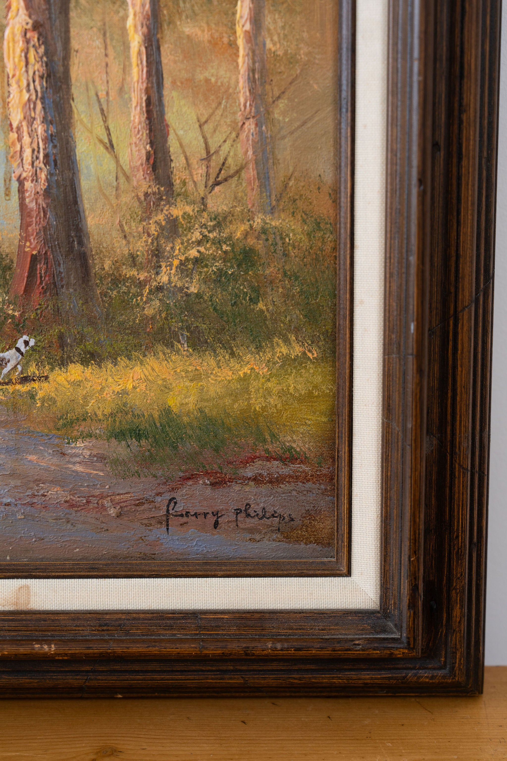 Framed Hunt Scene Original Painting on Canvas