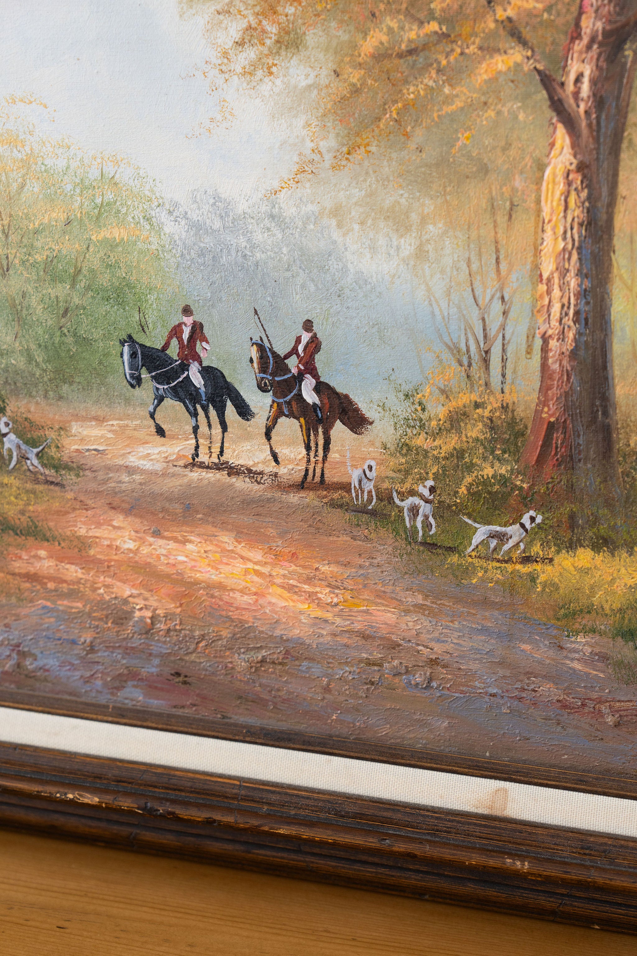 Framed Hunt Scene Original Painting on Canvas
