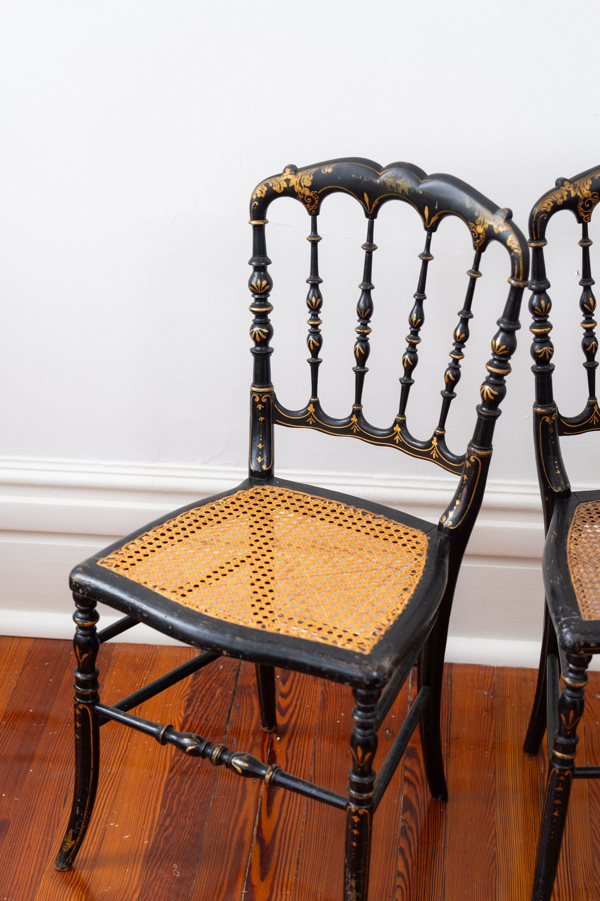 Napoleon III Caned Chair in Turned + Blackened Wood