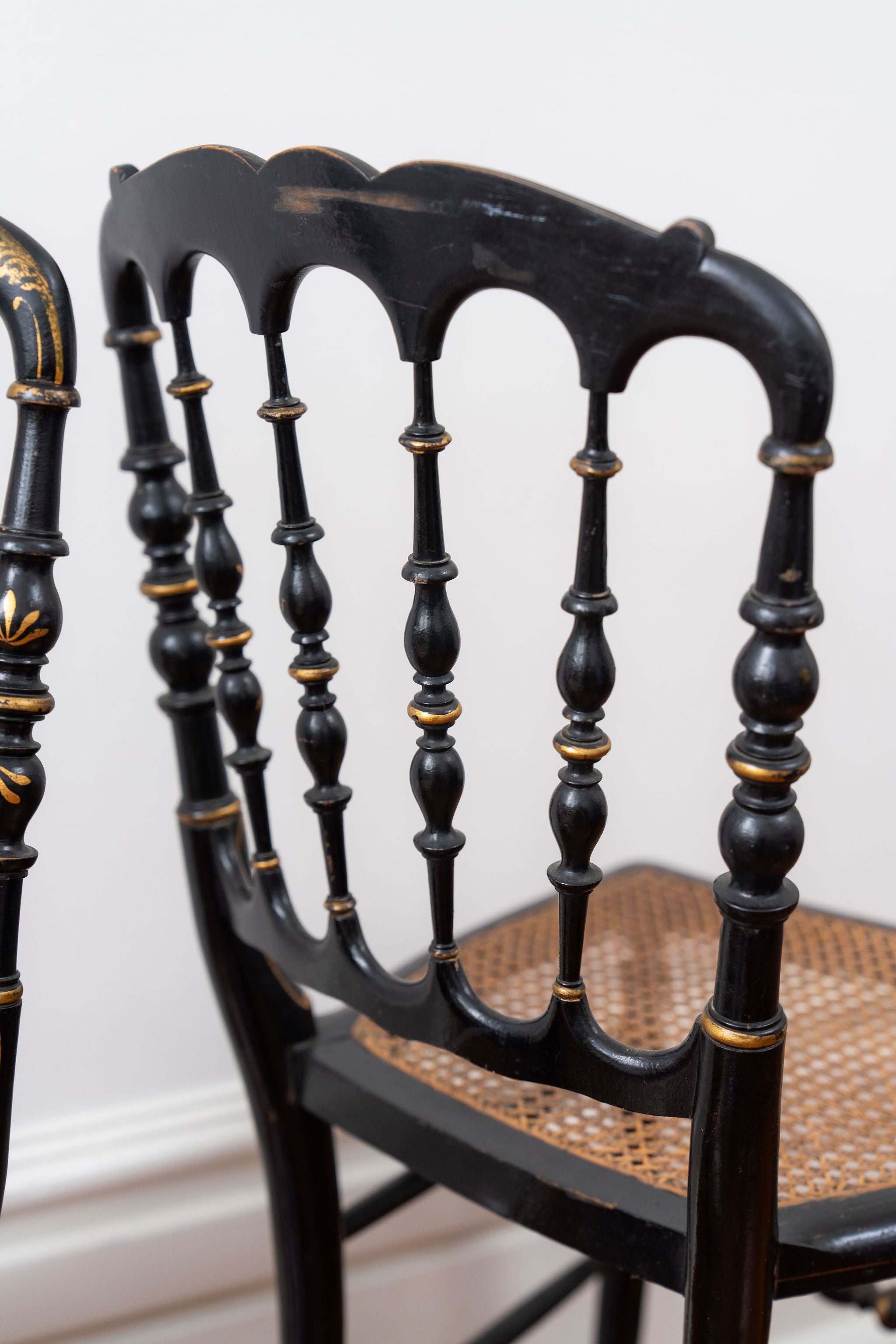 Napoleon III Caned Chair in Turned + Blackened Wood
