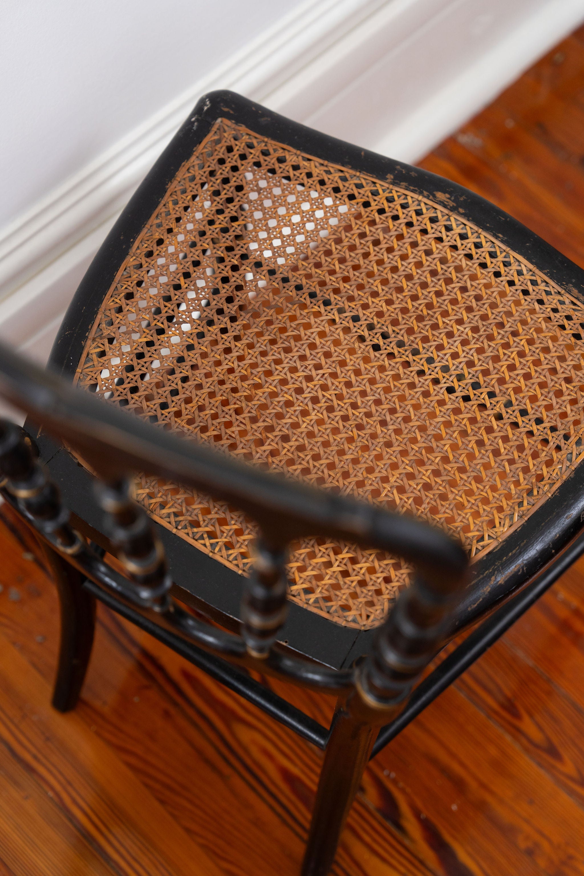 Napoleon III Caned Chair in Turned + Blackened Wood