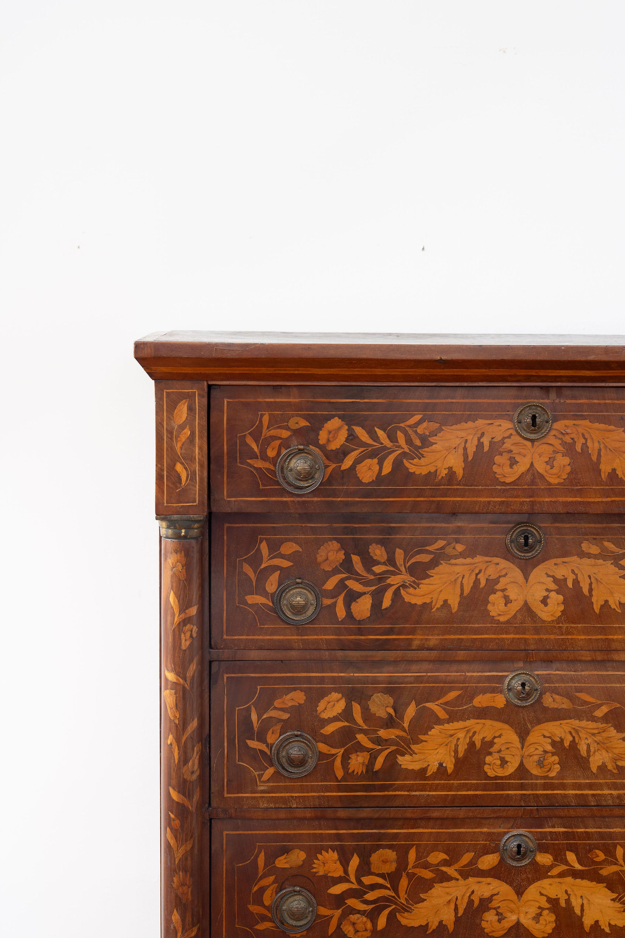 Antique Dutch Marquetry Chest Drawers Tall Boy Inlay (c. 1820)