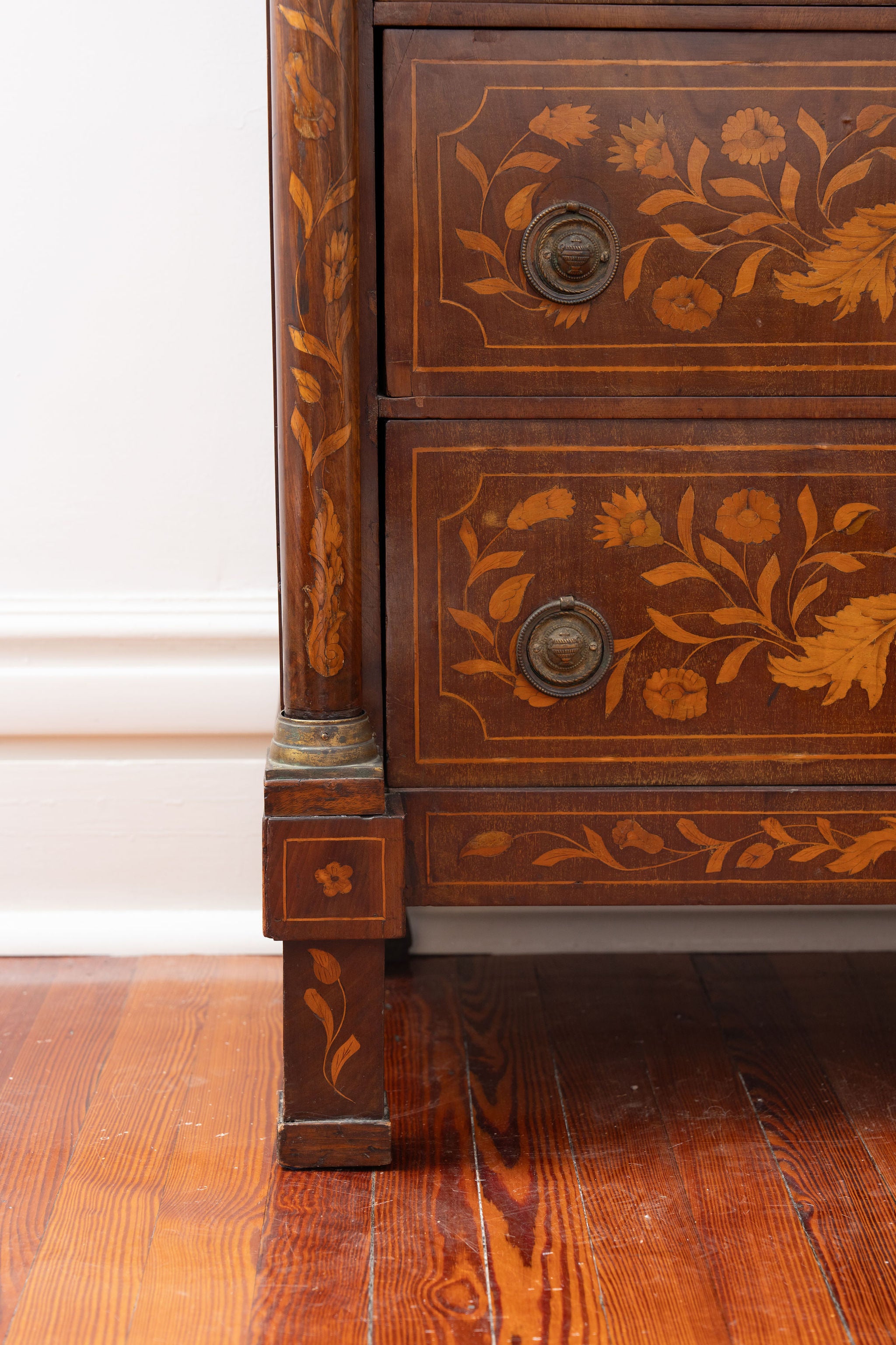 Antique Dutch Marquetry Chest Drawers Tall Boy Inlay (c. 1820)