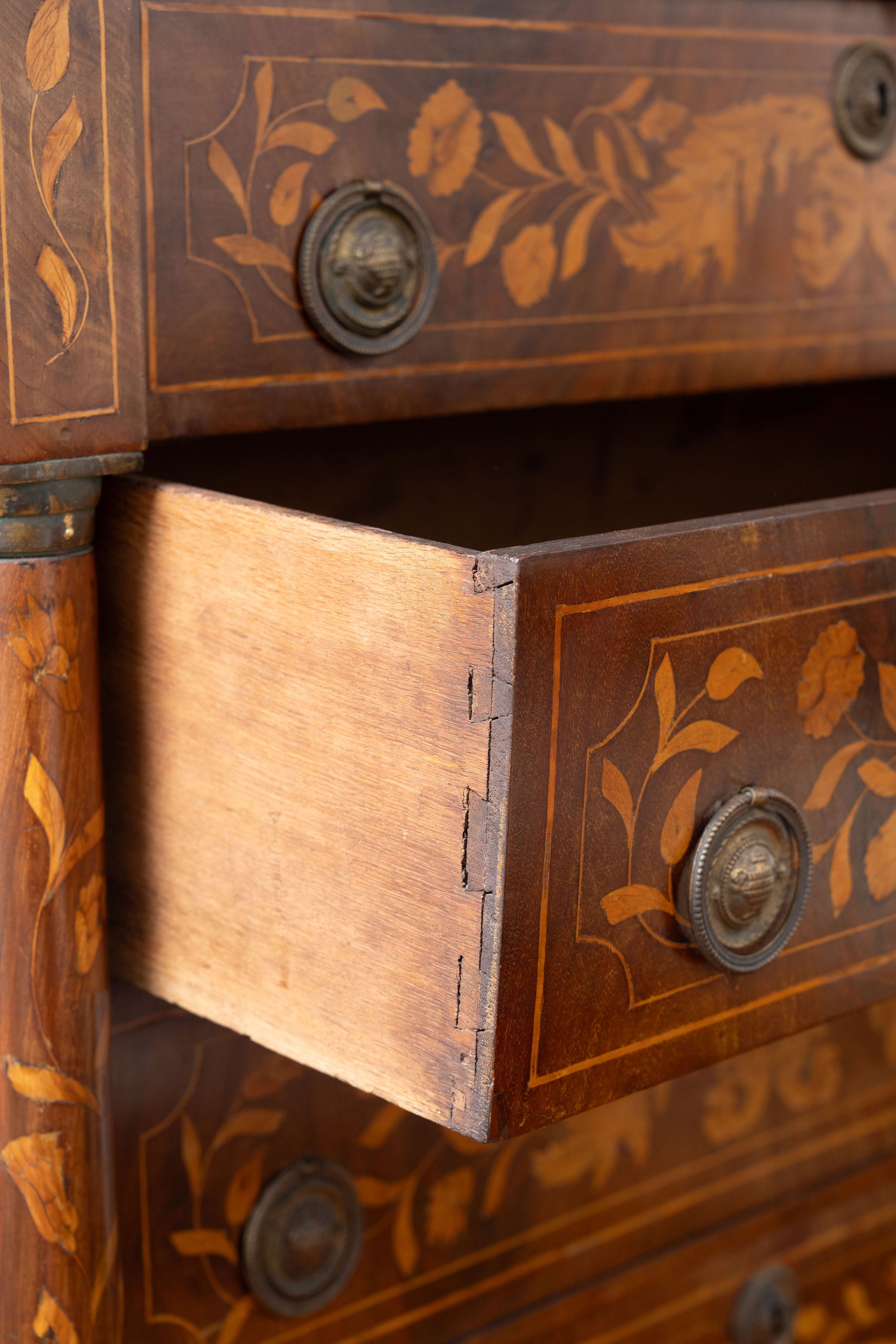 Antique Dutch Marquetry Chest Drawers Tall Boy Inlay (c. 1820)