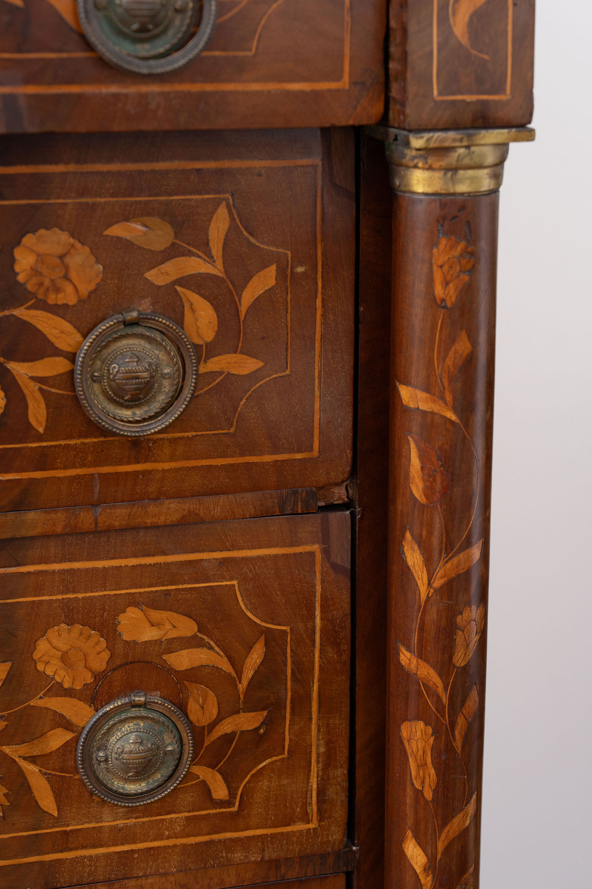 Antique Dutch Marquetry Chest Drawers Tall Boy Inlay (c. 1820)