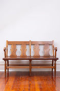 Load image into Gallery viewer, Pine + Cherry Bench or Settee with Carved Back | by Stickley c. 1920
