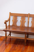 Load image into Gallery viewer, Pine + Cherry Bench or Settee with Carved Back | by Stickley c. 1920
