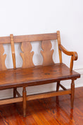 Load image into Gallery viewer, Pine + Cherry Bench or Settee with Carved Back | by Stickley c. 1920
