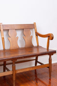 Load image into Gallery viewer, Pine + Cherry Bench or Settee with Carved Back | by Stickley c. 1920
