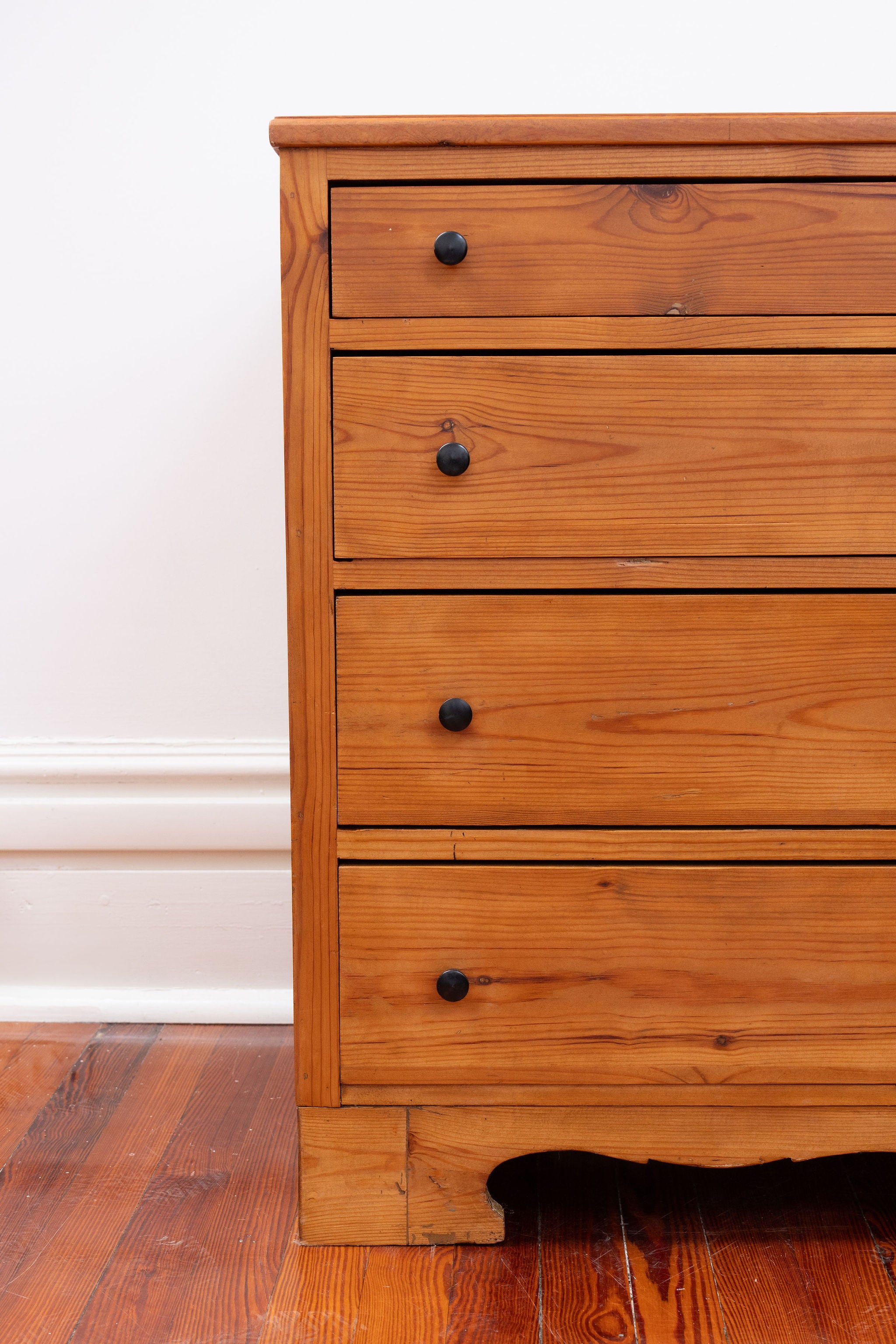 19th Century European Pine Petite 4-Drawer Chest with Black Knobs