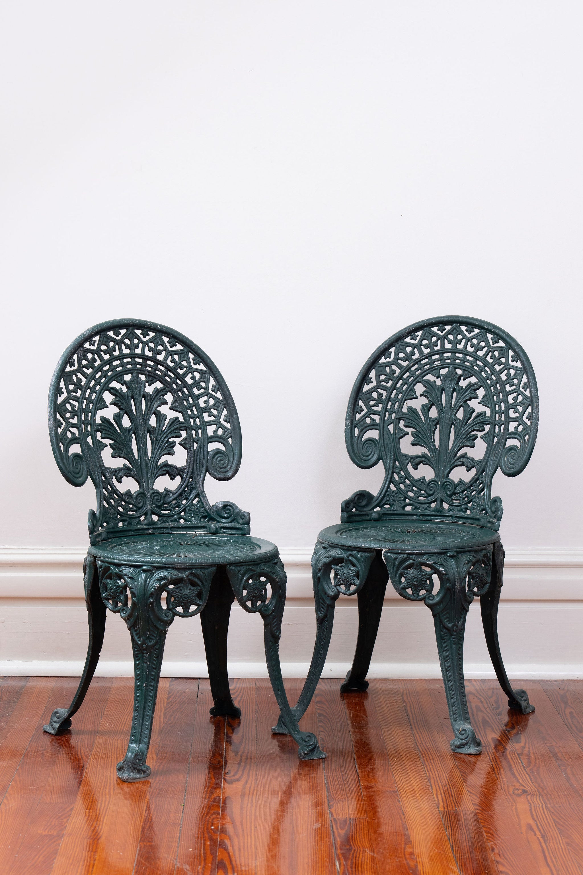 Vintage Cast Aluminum Dark Green Chairs (PAIR)