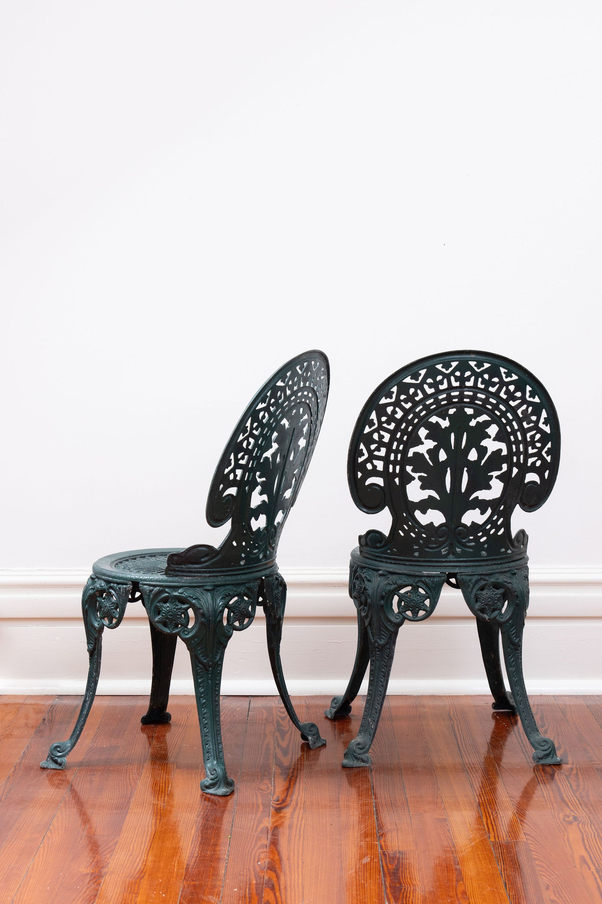 Vintage Cast Aluminum Dark Green Chairs (PAIR)