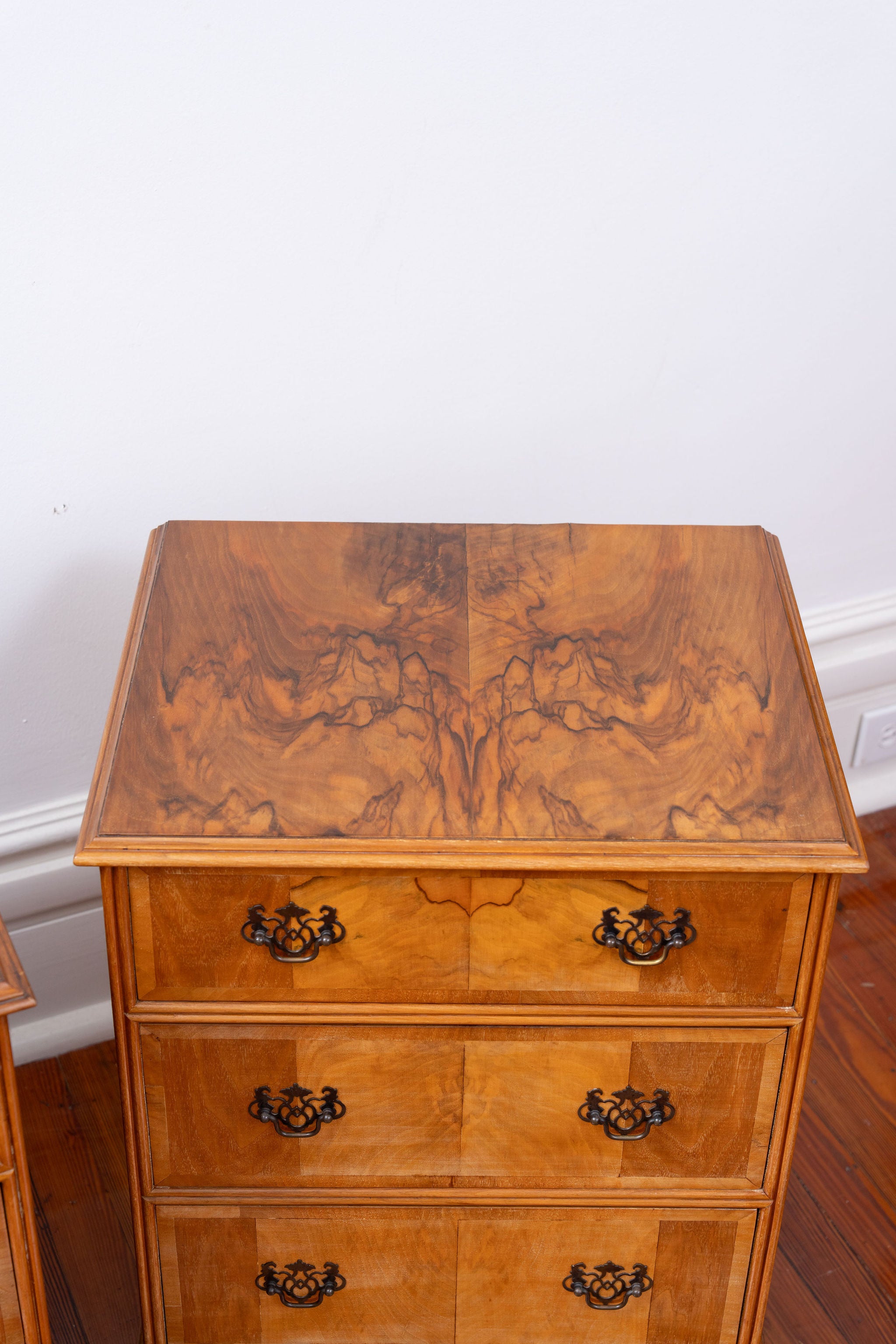 English Burl Walnut Bedside Chests (PAIR)