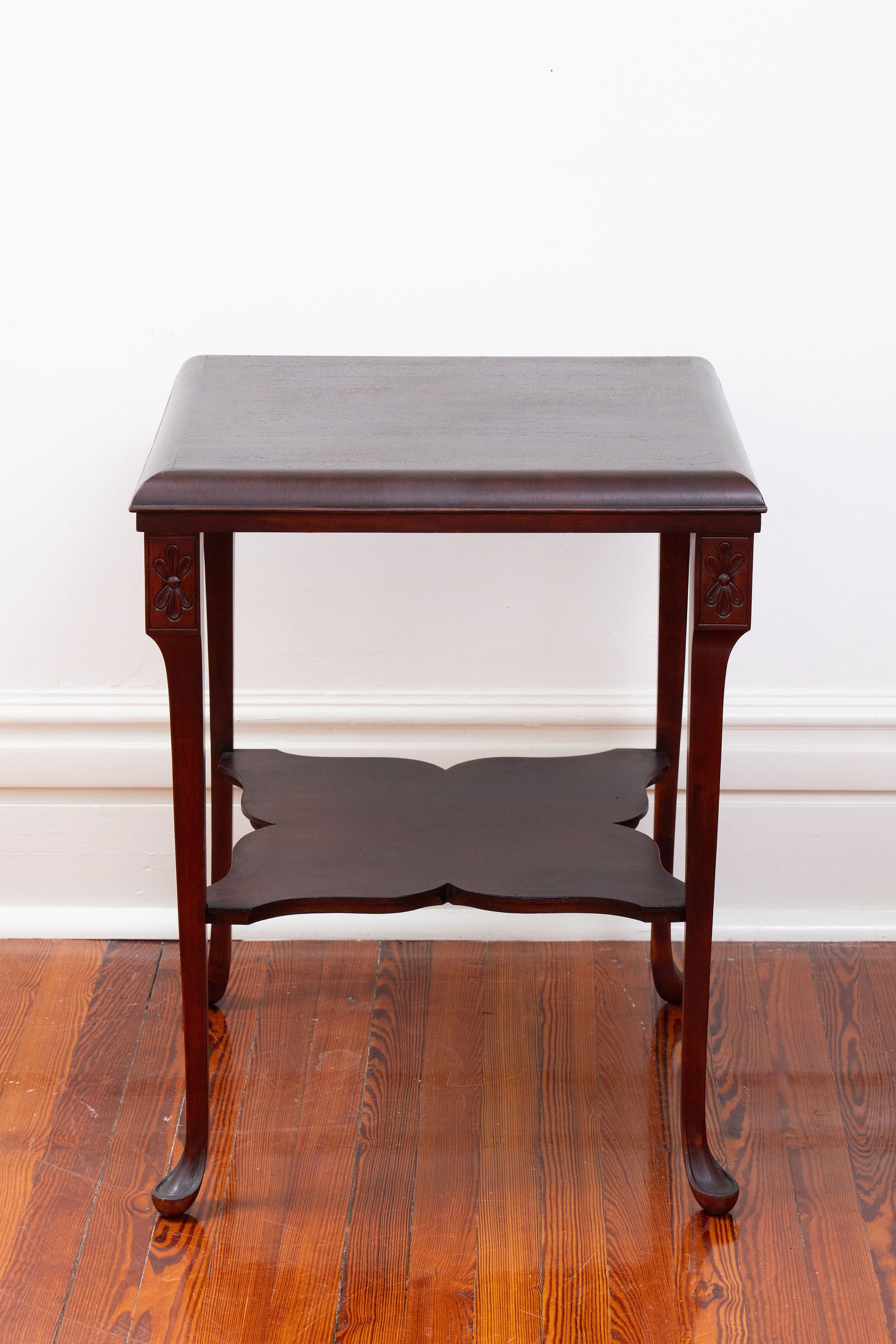 Carved Mahogany 2-Tier Side Table