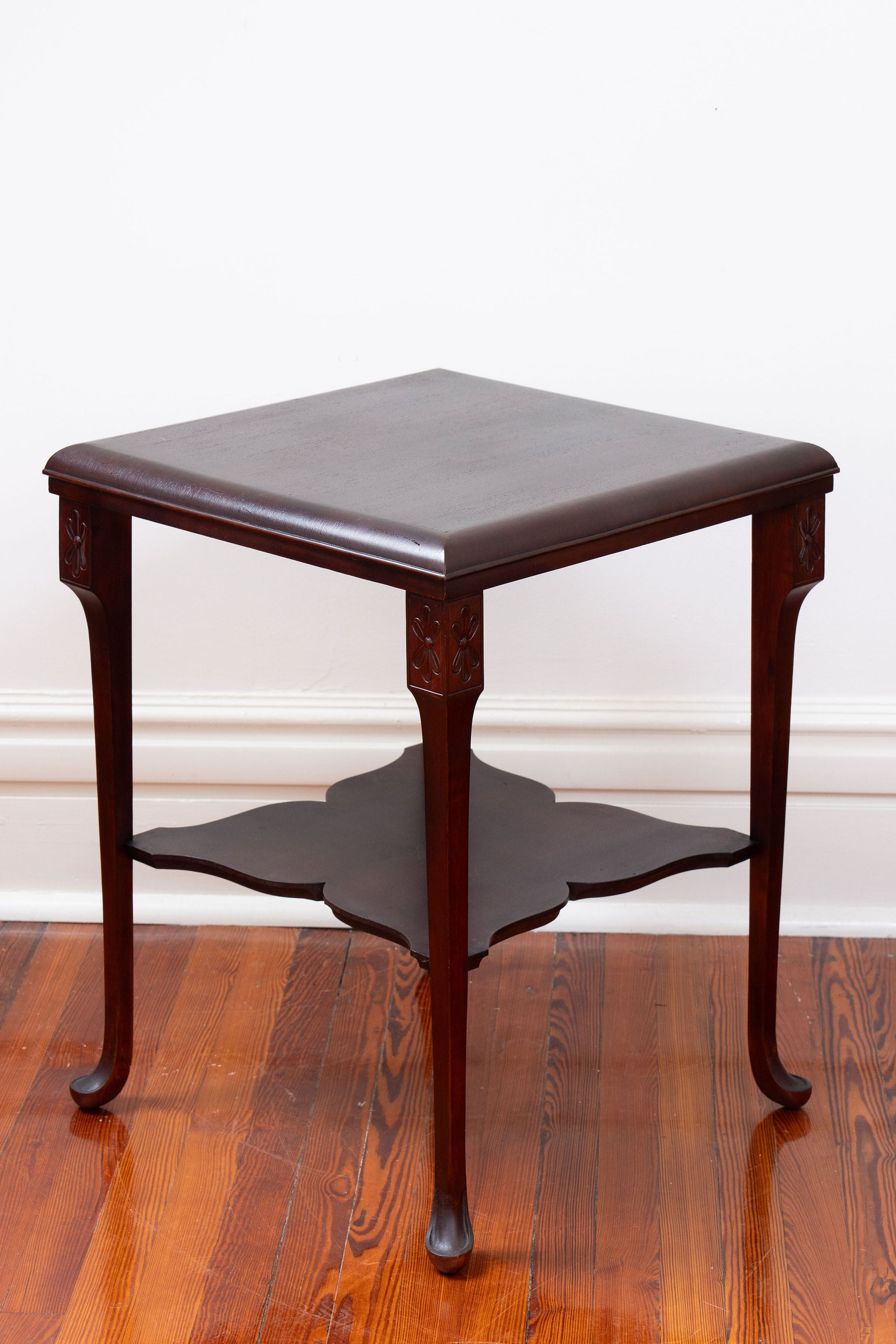 Carved Mahogany 2-Tier Side Table
